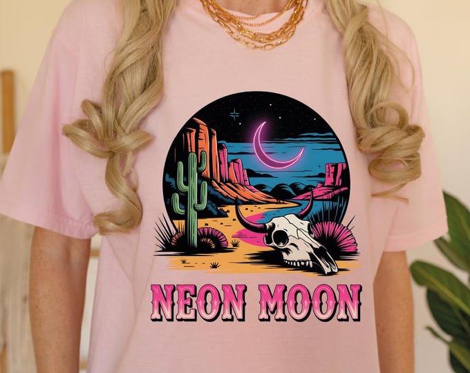 Neon Moon Shirt, Desert Moon Comfort Colors Tshirt, Desert Cactus Tee, Country Music Shirt, Summer Tshirt, Western Skull Shirt, Desert Tee