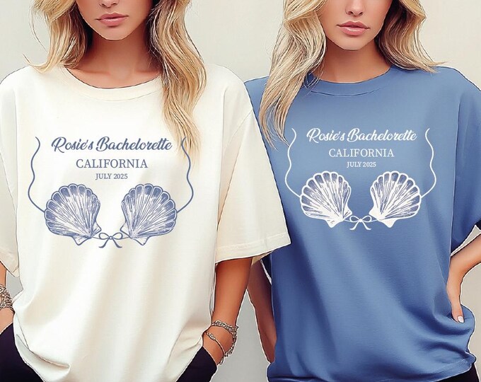 Custom Mermaid Bachelorette Party Shirts, Comfort Colors Last Splash Beach Bride Shirt, Seashell Bikini Coastal Bach, Ocean Themed Bridal