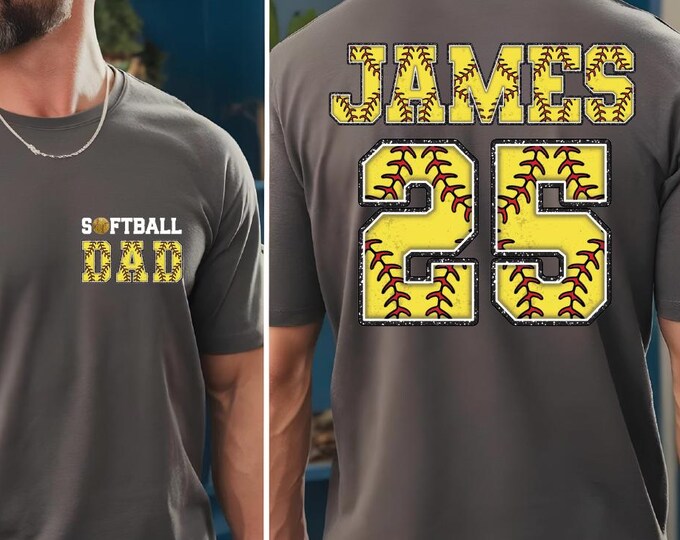 Custom Softball Dad Shirt, Comfort Colors Softball Dad Tshirt With Kids Name & Number, Game Day Shirt, Softball Season Shirt, Sports Dad, BP