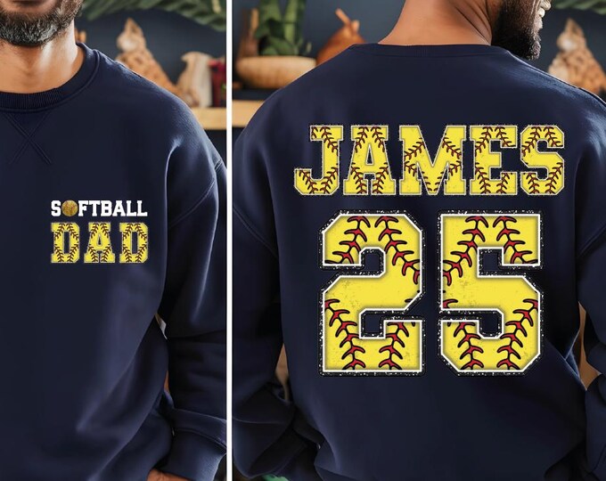 Custom Softball Dad Sweatshirt, Softball Dad Sweater With Kids Name & Number, Game Day Hoodie, Softball Season Sweater, Sports Dad Hoodie,BP