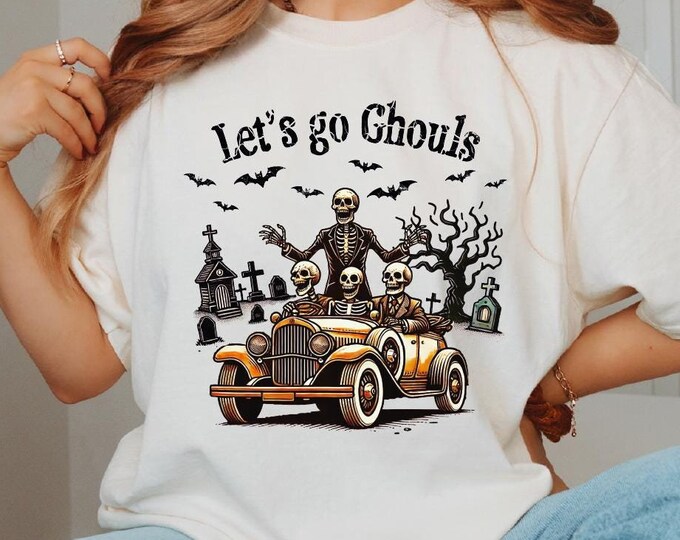 Comfort Colors Halloween Western Shirt, Let's Go Ghouls Halloween Shirt, Western Halloween Pumpkin Tee, Cowboy Skeleton Shirt, Fall Skeleton