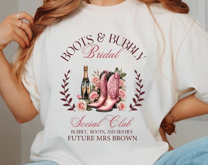 Custom Bachelorette Party Shirts, Boots & Bubbly Bachelorette Social Club Shirts, Personalized Future Mrs Shirt, Bridal Party Shirt, Wedding