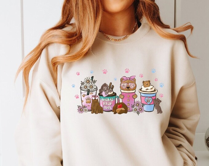 Mama Bear Fuel Coffee Latte Sweatshirt, Mommy Bear Hoodie, Gift for Mom, Mama Coffee Sweater, New Mom Gift, Funny Mom, Mom To Be Gift Mama