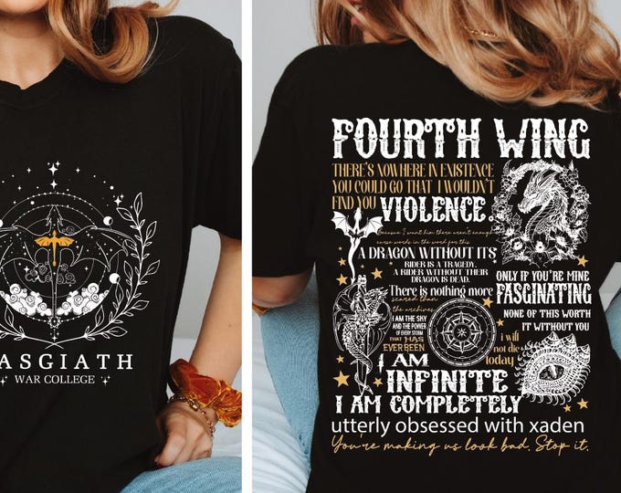 Fourth Wing Shirt, Two-Sided Dragon Rider Shirt, Basgiath War College Shirt, Violet Sorrengail Fantasy Empyrean Series, Book Lover Shirt, BP