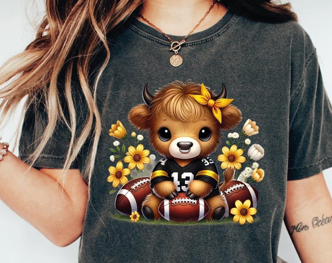 Personalized Fall Highland Cow Football Shirt, Football Highland Cow Shirt, Football Season Highland Cow Shirt, Touchdown Season Cow Shirt