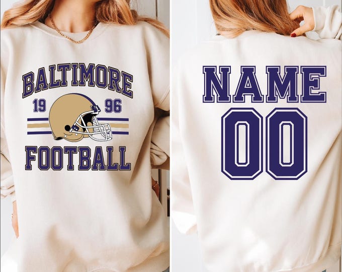 Custom Baltimore Football Sweatshirt, Baltimore Football Sweatshirt, Custom Name Number Baltimore Football Back Print, Sunday Football,BP