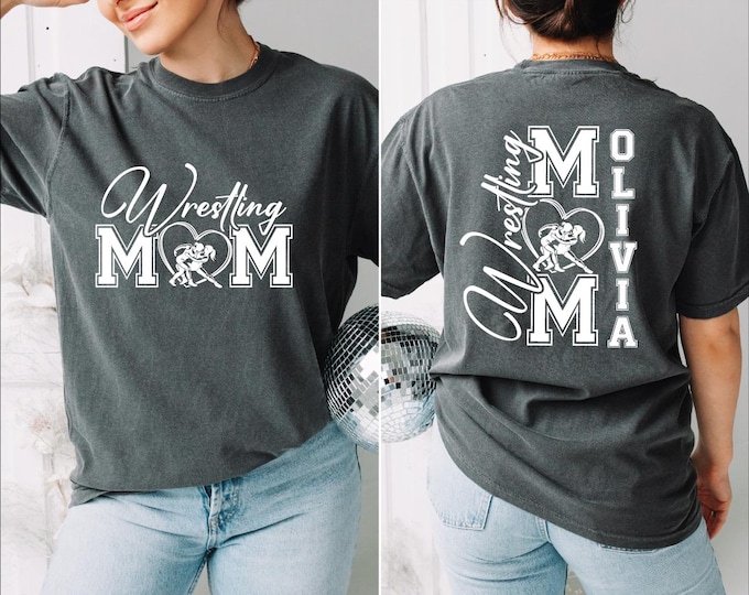 Custom Wrestling Mom Shirt, Wrestling Mom with Kids Names on Back, Comfort Colors Girls Wrestling Mom, Sports Mom Tee,Wrestling Mama Gift,BP