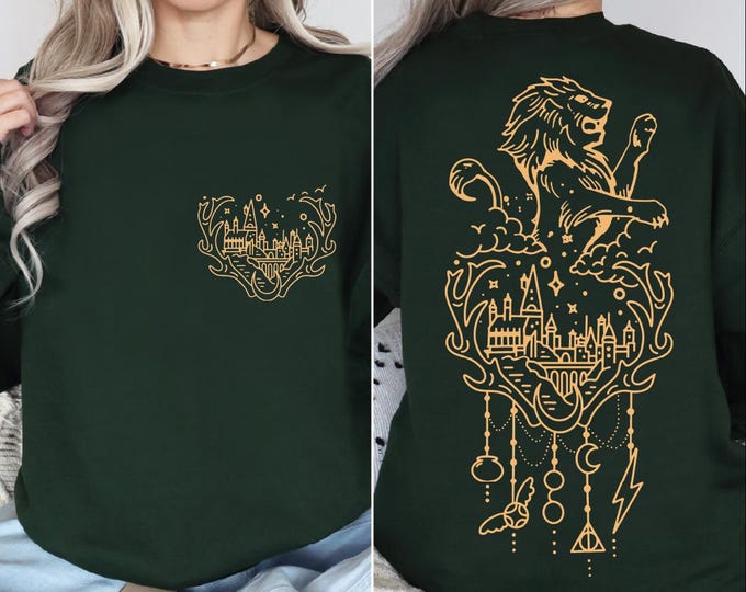 Personalized Magic Castle Sweatshirt, 2-Sided Wizard School Sweater, Wizard House Hoodie, Universal Studios Gift, Magical Castle, Grfdor,BP