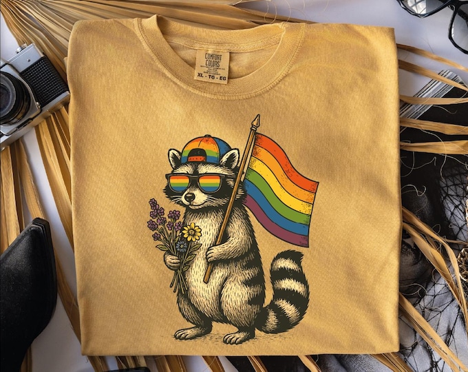 Comfort Colors Raccoon Pride Lgbt Shirt, Racoon Pride Flag Shirt, Gay Queer Shirt, Funny Lgbt Shirt, Lgbtq Support, Supporting Lgbt People