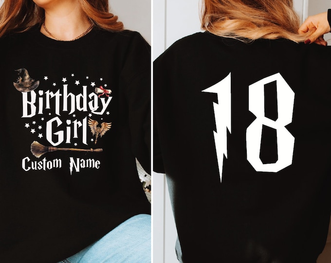 Custom Name Birthday Girl Sweatshirt, Magic Birthday Sweater, Wizard Birthday Hoodie, Birthday Gift For Girl, Custom Age Birthday Sweatshirt