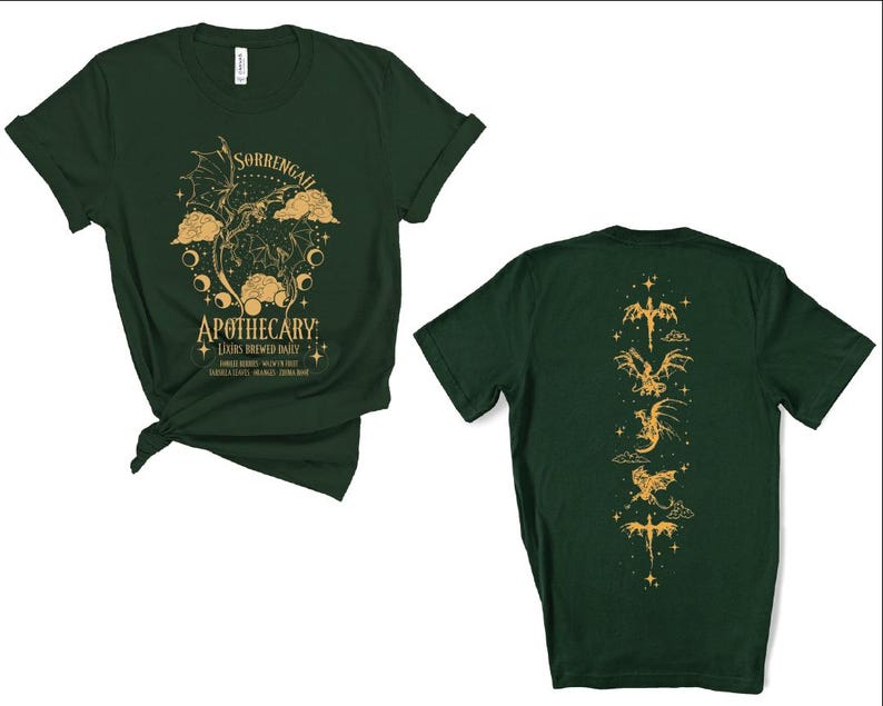 a green t - shirt with an image of a dragon on it