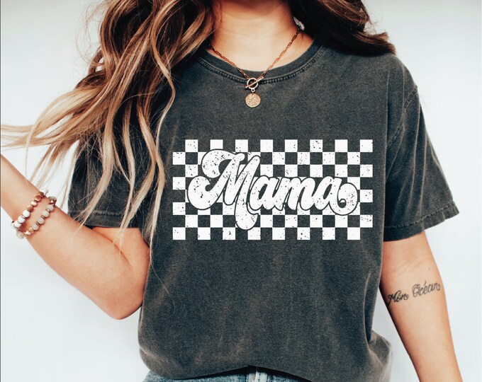 Retro Checkered Mama Shirt, Retro Mama Shirt, Mother’s Day Gift, Mom Life Shirt, Motherhood Shirt, Retro Mom Shirt, Mom Gift, Comfort Colors