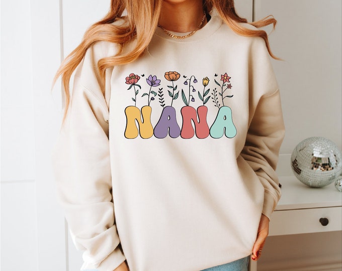 Custom Retro Mama Flower Sweatshirt, Retro Grandma And Nana Flower Sweatshirt, New Mom Hoodie, Mothers Day Gift, Mom Girl Mama, Mama Gift
