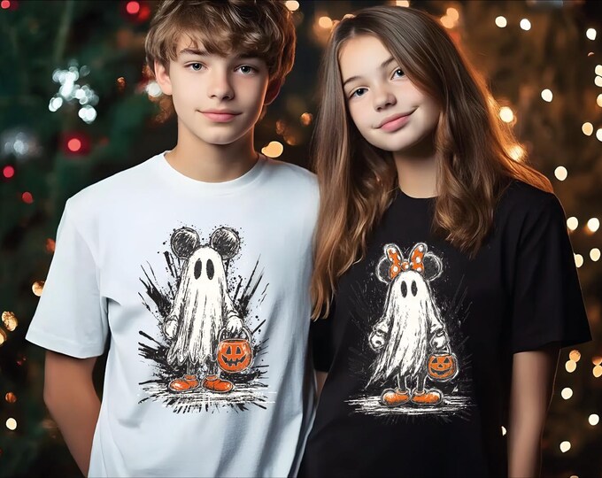 Retro Mickey Minnie Halloween Couple Shirts, Mickey and Minnie Ghost Shirt, Mickey & Minnie Kids Halloween Tee, Disney Halloween Trip Shirts