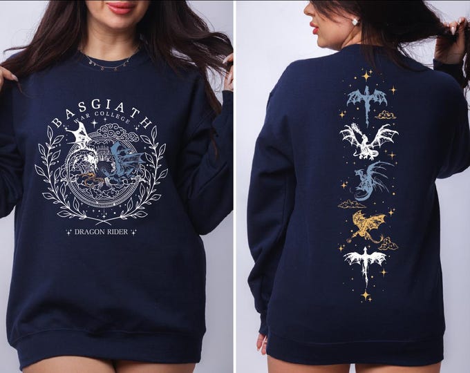 Basgiath Sweatshirt, Romantasy Book Fandom Merch, Bookish Dragon Bookworm, Gift for Her, Two-Sided Dragon Rider Hoodie, Fourh Wing Series,BP