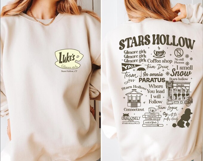 Retro Stars Hollow Sweatshirt, Lukes Diner Sweater, Front Back Lukes Diner Hoodie, Stars Hollow Gift for Girls, Stars Hollow TV Show Fans,BP