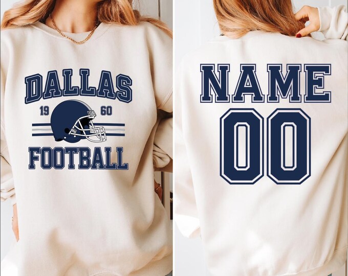 Custom Dallas Football Game Day Sweatshirt, Dallas Football Fan Hoodie, Dallas Football Season Personalized Name Number Sweater, BP