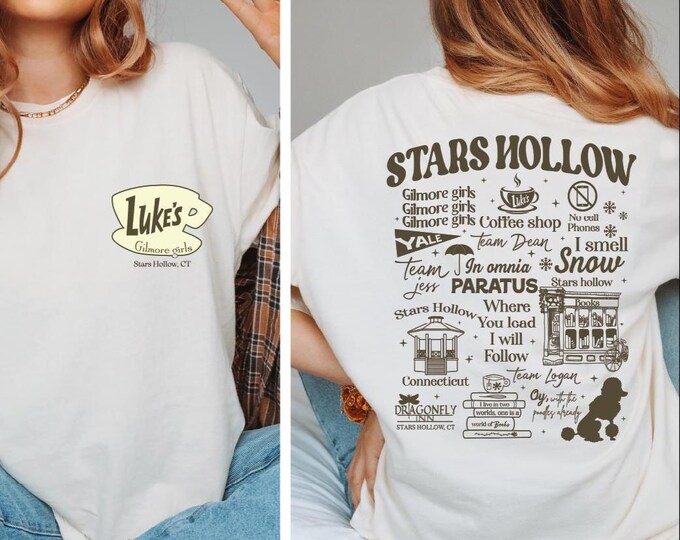 Retro Stars Hollow Shirt, Lukes Diner Shirts, Front and Back Lukes Diner T-Shirt, Stars Hollow Gift for Girls, Stars Hollow TV Show Fans, BP