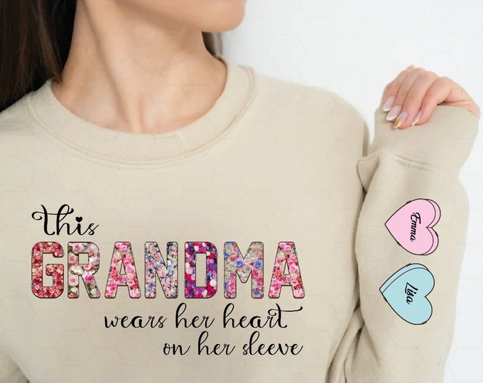 Custom Mama Sweatshirt With Kid Name On Sleeve, Personalized Grandma Sweater, Valentine Mom Hoodie, Gift For Her, Christmas Gift For Mom