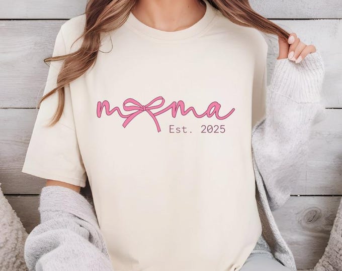 Coquette Mama Bow Shirt, Custom Comfort Colors Mama Shirt, Mother's Day Shirt, Pink Bow Mom Shirt, 2025 Girly Mama Tee, Baby Shower Mom Gift