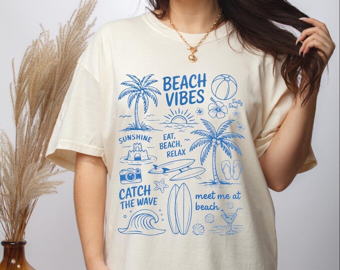 Comfort Colors Beach Vibes Shirt, Hello Summer Tee, Catch the Wave Gift, Vacation Vibes Tee,  Surf Graphic Tee, Ocean Mood Shirt, Sunshine