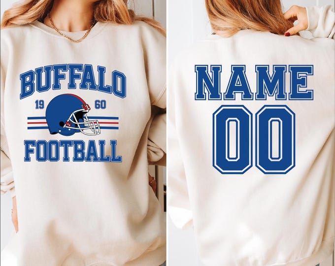 Custom Buffalo Football Sweatshirt, Buffalo Football Hoodie, Football Sweater, Buffalo Sweater, Buffalo Fan, Custom Name Number Hoodie, BP