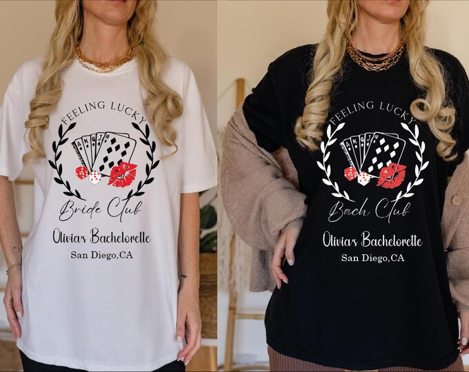 Bride Club Bachelorette Shirts, Custom Location And Name Bachelorette Party Shirts, Feeling Lucky Bach Club Bachelorette Party Gift Shirts