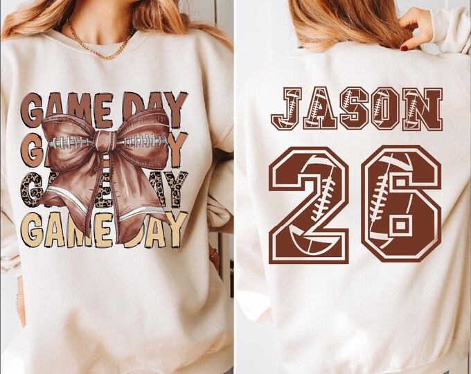 Personalized Football Mom Sweatshirt, Custom Game Day Football Sweater, Child Name & Number Football Game Season Hoodie, Touchdown Season,BP