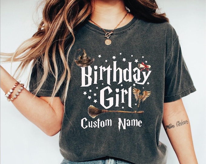Custom Name Birthday Girl Shirt, Magic Birthday Shirt, Wizard Birthday Shirt, Birthday Gift For Girl, Birthday Girl Personalized Shirt