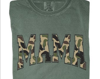 Comfort Colors Camouflage Mama T-Shirt, Camouflage Mama Sweatshirt, Camo Mama Shirt, Mother's Day Gift, Varsity Mama Shirt, Retro Mom Shirt