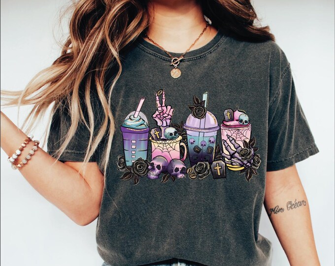 Halloween Skeleton Coffees Shirt, Coffee Skeleton Skull Shirt, Halloween Shirt, Halloween Coffee Shirt, Skeleton Coffee Latte Shirt,Fall Tee