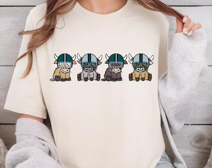 Trendy Philadelphia Football Shirt, Philadelphia Highland Cows Football Fan Shirt, Philadelphia Football Helmet Shirt,Cute Philly Helmet Cow