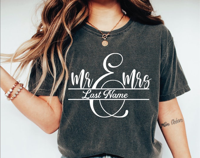 Custom Mr. and Mrs. Wedding Shirt, Personalized Mr. and Mrs. Last Name Shirt, Couples Shirts, Honeymoon Shirts, Wedding Anniversary T-Shirt