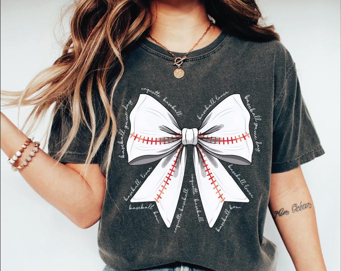 Comfort Colors Baseball Coquette Bow Shirt, Baseball Mom Shirt, Game Day Baseball Shirt, Baseball Season Tee,Baseball Lover Tee,Baseball Tee