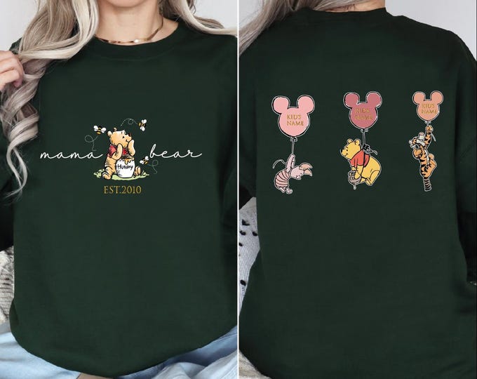 Custom Mama Bear Sweatshirt, Mama Est with Kid Name on Back Sweater, Personalized Mom Sweatshirt, Custom Mothers Day Hoodie, New Mom Gift,BP