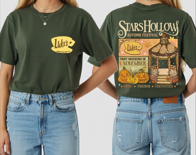 Stars Hollow Autumn Festival Shirt - Luke's Diner Coffee - Two-Sided Stars Hollow T-shirt - Gift For Girls