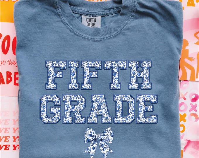 Comfort Colors Fifth Grade Teacher Shirt, 5th Grade Teacher Shirt, 5th Grade TShirt, Fifth Grade TShirt, Elementary School Blue Coquette Bow