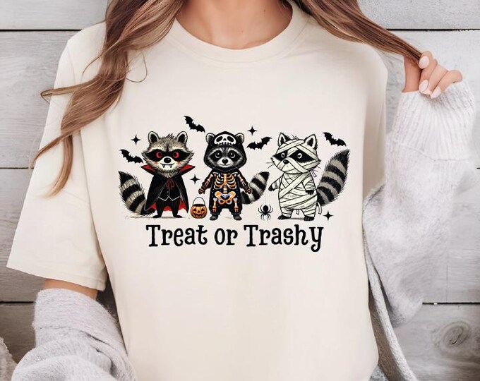 Funny Halloween Racoon Trick or Trashy Shirt, Spooky Season Racoon Shirt, Cute Halloween Racoon Shirt, Ghost Racoon Tshirt, Halloween Shirt