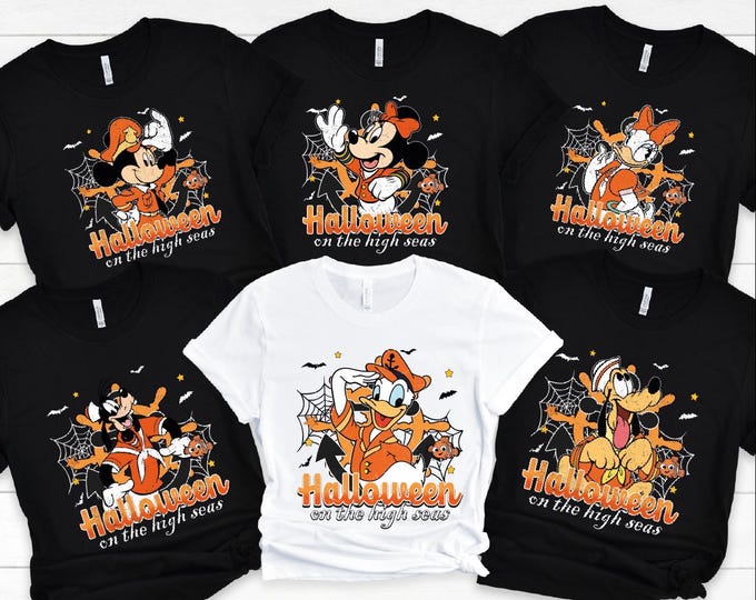 Vintage Disney Halloween All Characters Shirts, Mickey And Friends Halloween Shirt, Halloween Party Shirts, Disney Family Trip Halloween Tee