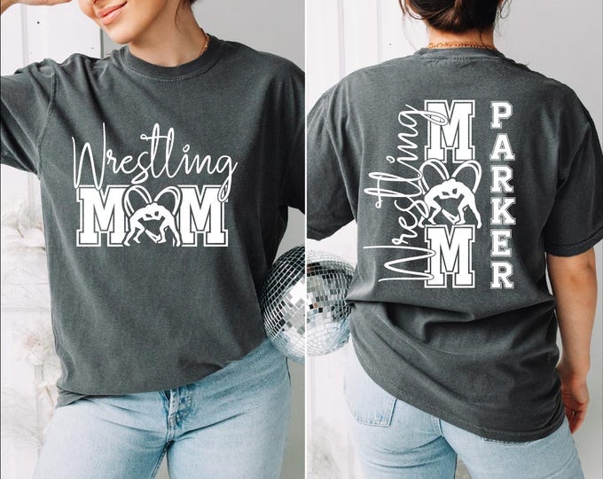 Custom Wrestling Mom Shirt, Wrestling Mom with Kids Names on Back, Comfort Colors Boys Wrestling Mom, Sports Mom Tee, Wrestling Mama Gift,BP