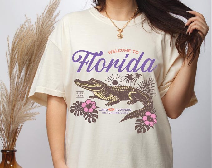 Welcome to Florida Comfort Colors Shirt, Florida Tee,Vintage Summer Shirt, Tropical Holiday Shirt, Girls Trip Bachelorette Gift, Vacay Mode