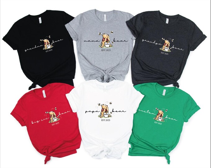 Custom Winnie The Pooh Shirt, Custom Winnie The Pooh Mama Papa Shirt, Winnie The Pooh Grandma Grandpa Shirt, Pooh Bear Mama Papa Est Shirt