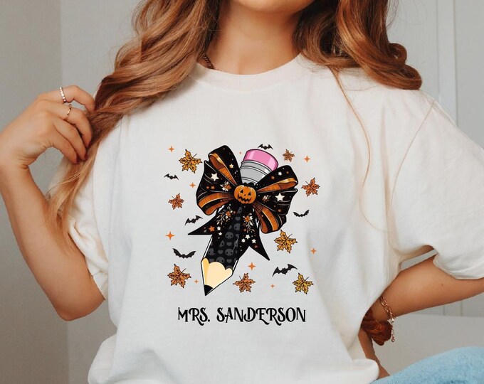 Custom Teacher Name Fall Shirt, Custom Halloween Teacher Shirt, Back To School Teachers Tshirt, Fall Teacher Shirt, Halloween Teacher Shirt