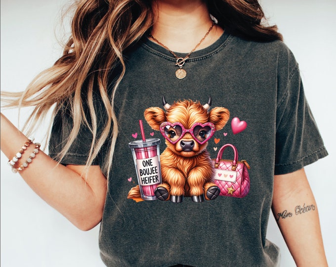 One Boujee Heifer Shirt, One Boujee Heifer Summer Shirt, Highland Cow Summer Beach Shirt, Cow Summer Vibes, Stylish Heifer Gift, Cow Lower