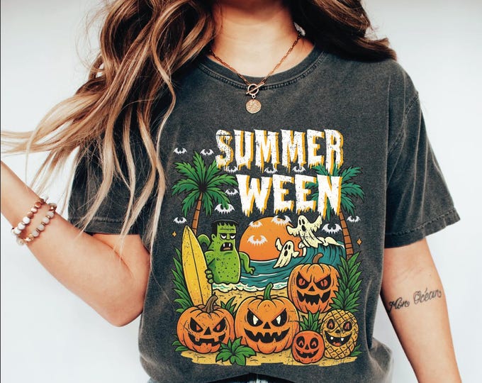 Summerween Shirt, Halloween Pumpkin Shirts, Frankenstein Spooky Summer, Halloween Crewneck, Spooky Season, Horror Night Shirt,Halloween Gift