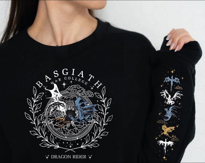 Basgiath Sweartshirt with Sleeve, Romantasy Book Fandom Merch, Bookish Dragon Bookworm, Dragon Rider Hoodie, Fourh Wing Series Sweater, BP