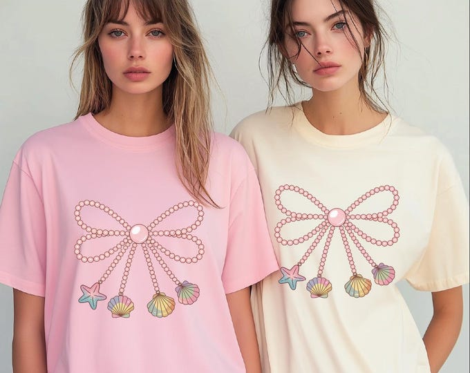 Coquette Pearl Bow Shirt, Summer Vibes Comfort Colors Shirt, Pink Clam Tee, Summer Beach Shirt, Summer Shirt, Clam Shirt, Starfish Clam Tee