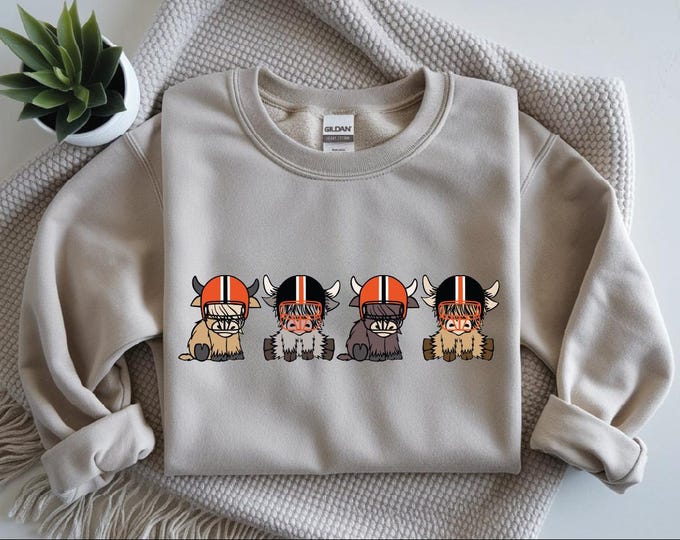 Custom Buffalo Highland Cow Football Sweatshirt, Custom Highland Cow Football Sweatshirt, Football Hoodie, Sunday Football, College Football