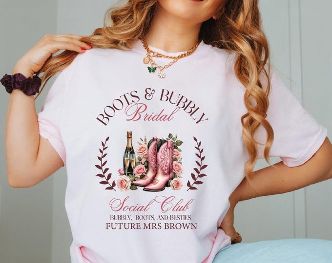 Custom Bachelorette Party Shirts, Boots & Bubbly Bachelorette Social Club Shirts, Personalized Future Mrs Shirt, Bridal Party Shirt, Wedding