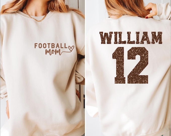 Custom Football Mom Sweatshirt, Faux Glitter Name & Number Shirt, Game Day Hoodie, Football Mom Sweatshirt, BP